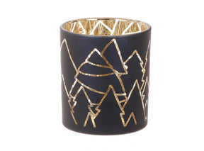 Hbx Natural Living Teelichthalter Dourdan ã˜7xh8,2cm mit Weihnachtsbäumen-Aufdruck in Schwarzgold