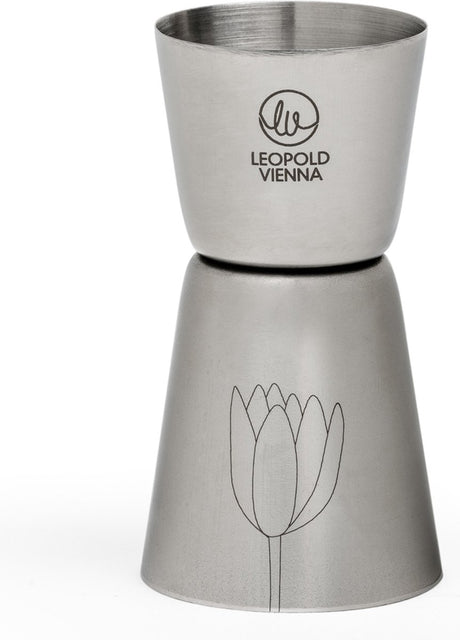 Leopold vienna - barmaatje 20 40ml cocktail rvs jigger - pipet met lasergravure flowers