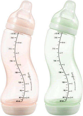 Difrax Babyflasche Natur – 250 ml – Rosa Hellgrün – 2 Stück – S-Flasche – Anti-Kolik