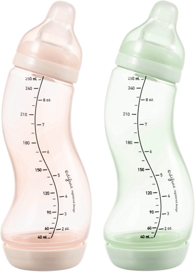 Difrax Babyflasche Natur – 250 ml – Rosa Hellgrün – 2 Stück – S-Flasche – Anti-Kolik