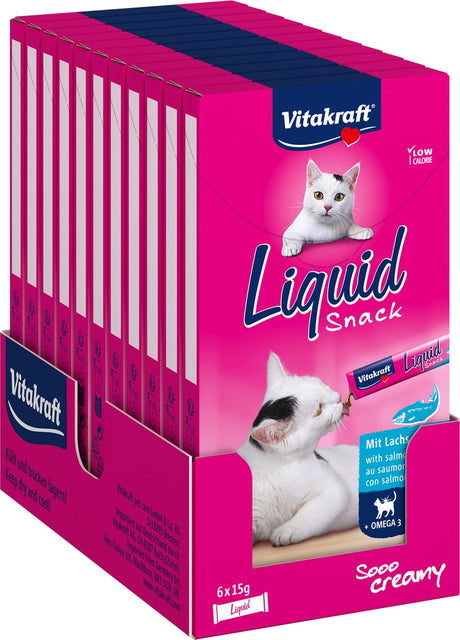 Vitakraft Flüssigsnack Lachs – 11x6 Stück (66 Stück) – 66x15 Gramm