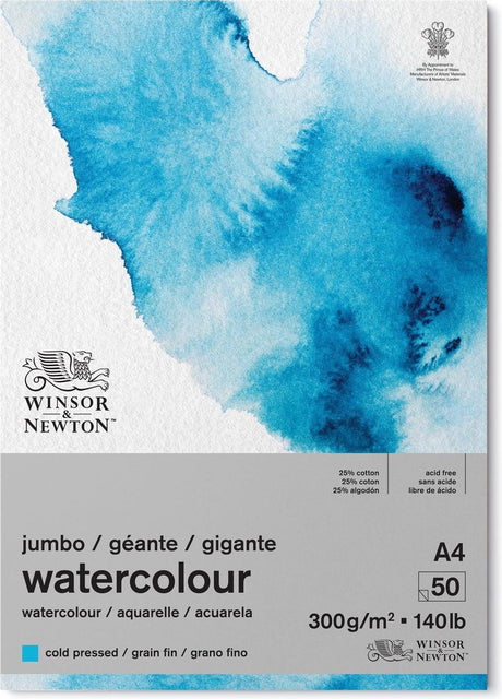 Winsor Newton 6667010 Aquarellblock – 300 g m² Aquarellblock A4, kaltgepresst, Maserung, 50 Blatt – Jumbo-Block