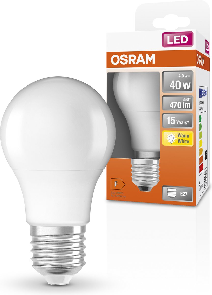 Osram LED lamp - classic a 40 - e27 - matt - 4.9w - 470 lumen - warm white - not dimmable