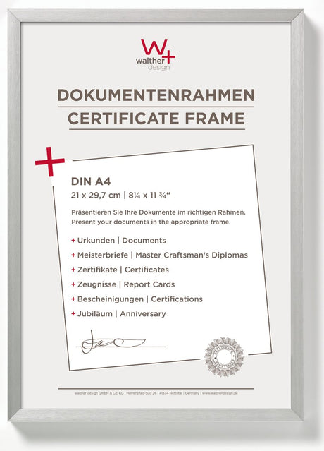 Walther Stuhl – Aluminium-Fotorahmen – Fotogröße 21 x 29,7 cm (A4) – Silber