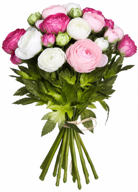 Glimmer-Dekorationsstrauß – künstliche Blumen – rosa weiß – Ranunkeln, Ranunkel-Kunstblumen – 35 cm – Brautsträuße