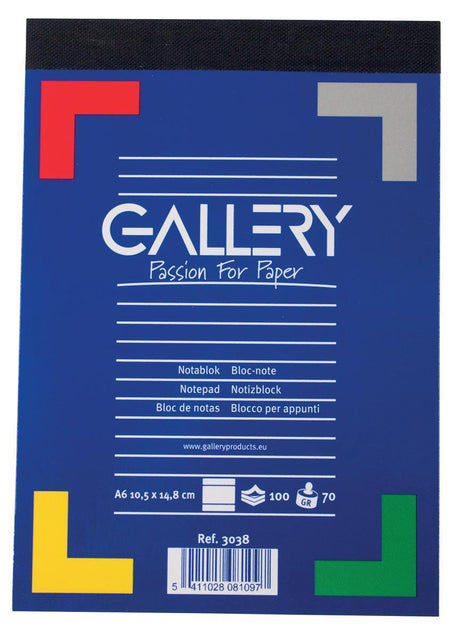 Galerie-Notizblock, Größe 105 x 148 cm (A6), linierter Block mit 100 Blatt