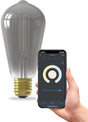 Calex Smart-Lampe – WLAN-LED-Filament-Beleuchtung – E27 – rustikale Smart-Glühbirne aus Titan – dimmbar – warmweißes Licht – 7 W