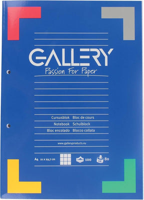 Gallery cursusblok, ft a4, 80 g m², 2-gaatsperforatie, geruit 5 mm, 100 vel