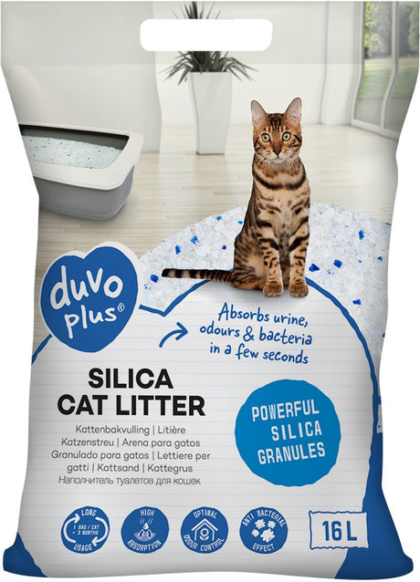Duvo plus Silikat-Katzenstreu 16l – Premium-Katzenstreu, geruchlos, staubfrei