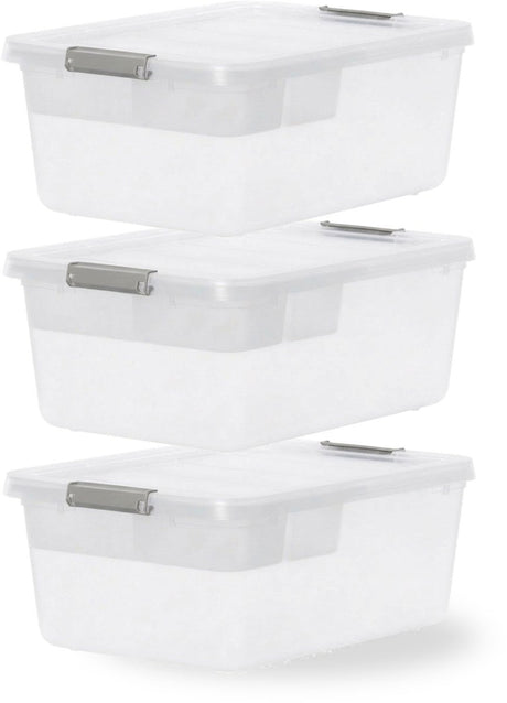Iris Storage Aufbewahrungsbox mit Clips und Einlegeschale - 12,5l - organisierbar - Kunststoff - transparent grau - 3er-Set