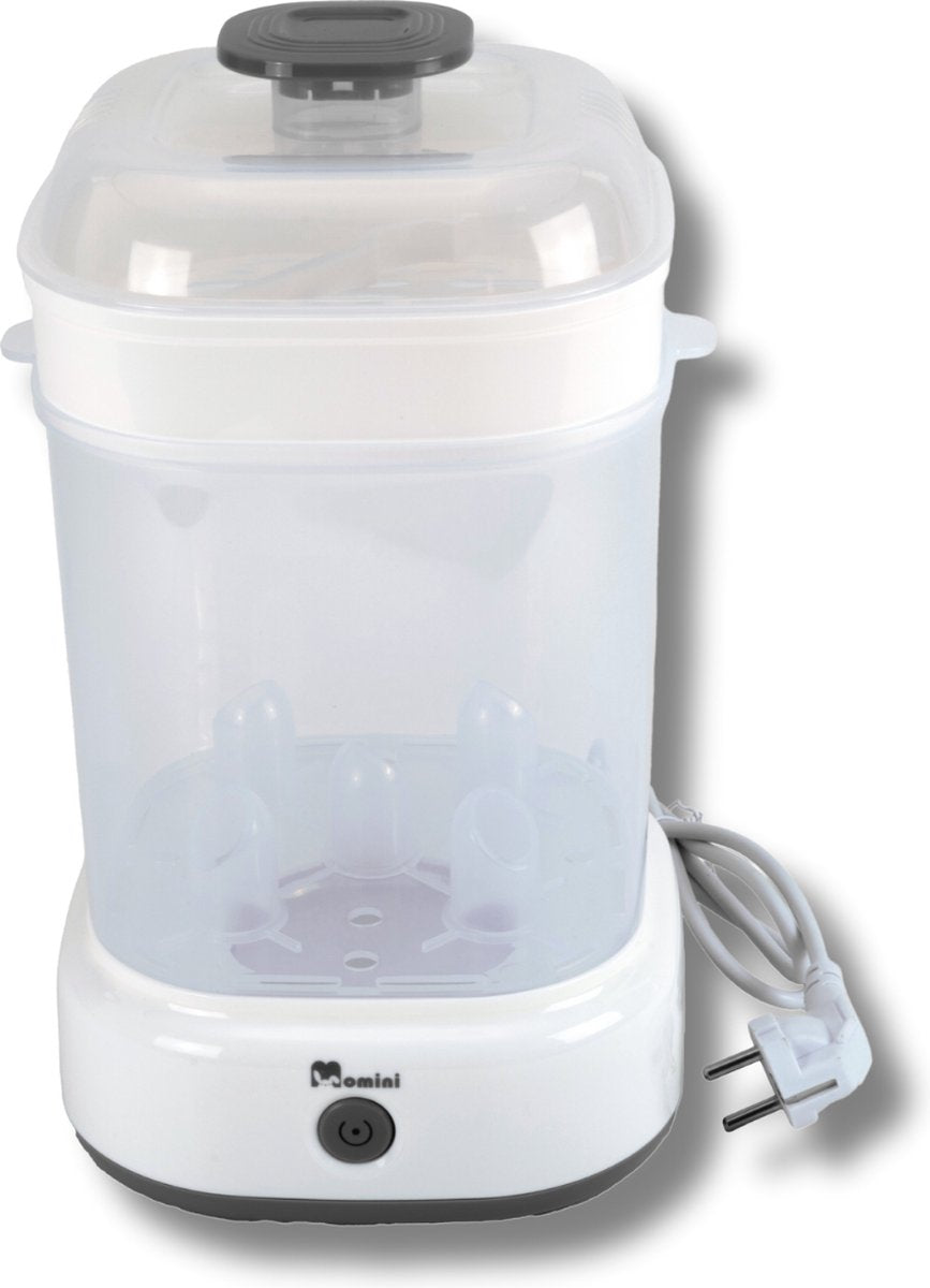 Momini Quicksteam Sterilisator – UV-Desinfektionsgerät – Sterilisator für 5 Babyflaschen – schnell und sicher – automatische Abschaltung – kompakt – weiß