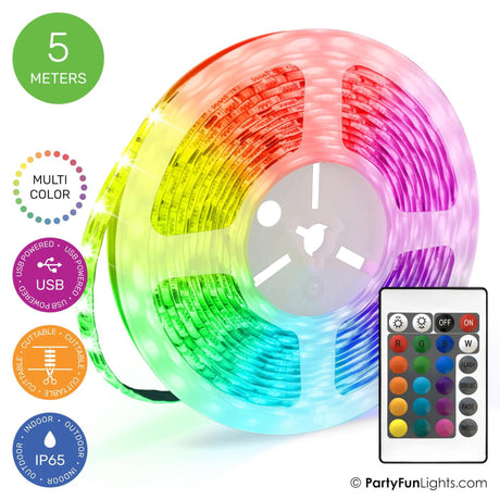 Partyfun Lights Partyfunlights - LED-Streifen - mehrfarbiges RGB - funktioniert über USB - 5 Meter