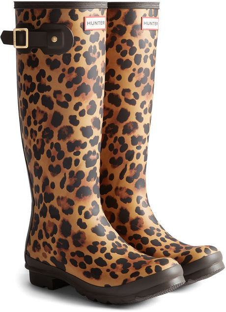 Hunter women's original tall wellington boots leopard chocolate brown