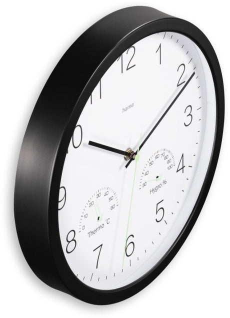 Hama Wanduhr - Santorini - tickt nicht - Thermo - Ygrometer - Schwarz