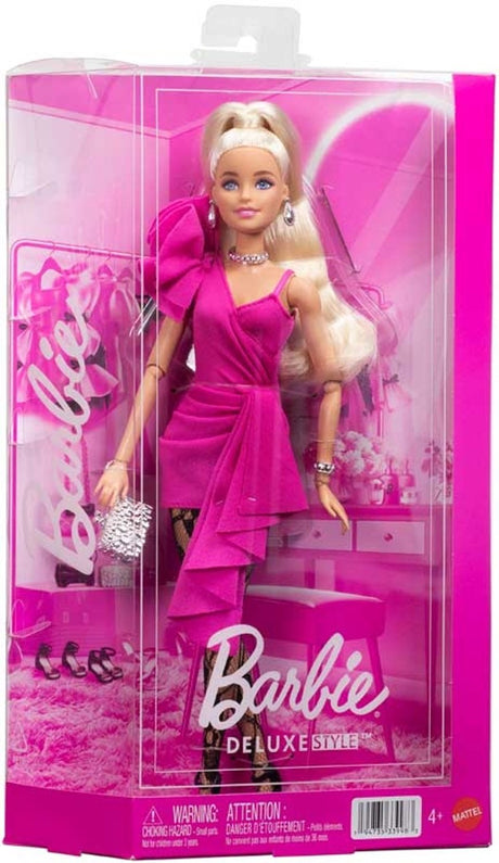 Barbie-Puppe im Deluxe-Stil – mit rosa Kleid und schwarzem Höschen – Modepuppe