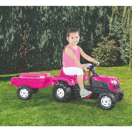 Dolu Einhorn Trettraktor mit Anhänger rosa schwarz