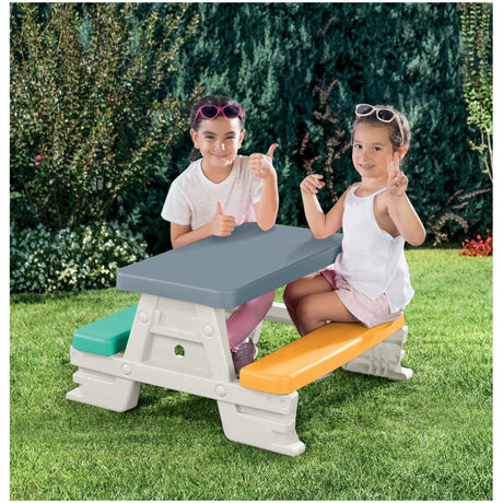 Dolu 2618 Picknicktisch für 4 Kinder drinnen draußen grau gelb blau weiß