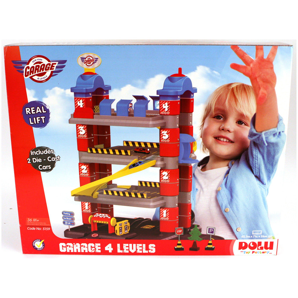Dolu New York Garage mit 4 Stockwerken 2 Die-Cast-Auto #039; S 2 Verkehrszeichen Baum