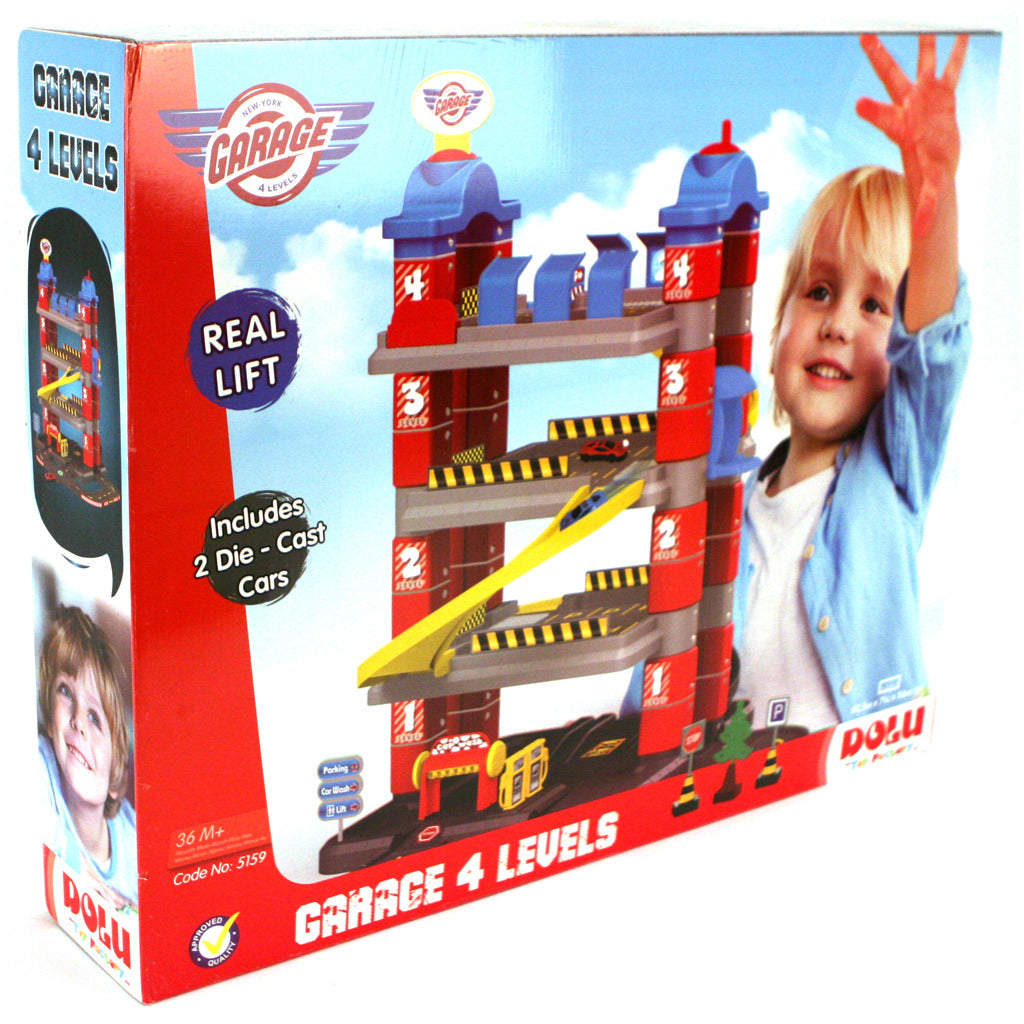 Dolu New York Garage mit 4 Stockwerken 2 Die-Cast-Auto #039; S 2 Verkehrszeichen Baum
