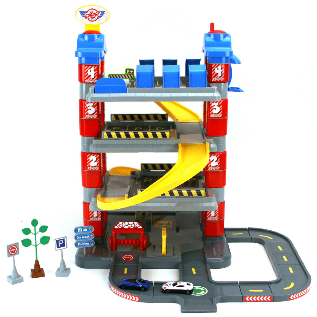Dolu New York Garage mit 4 Stockwerken 2 Die-Cast-Auto #039; S 2 Verkehrszeichen Baum
