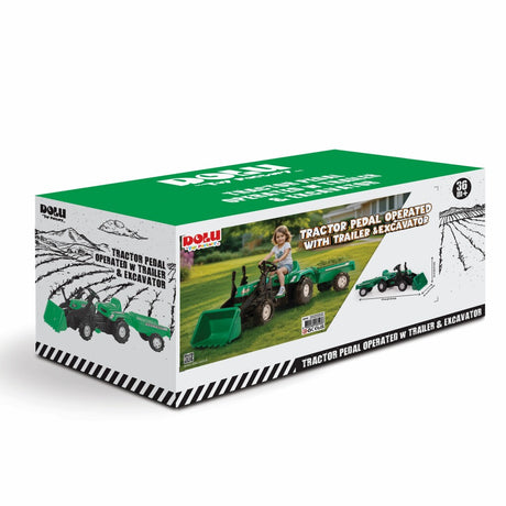 Dolu Trettraktor mit Anhänger, Frontlader, Hupe, Grün und Schwarz