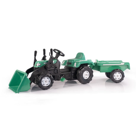 Dolu Trettraktor mit Anhänger, Frontlader, Hupe, Grün und Schwarz