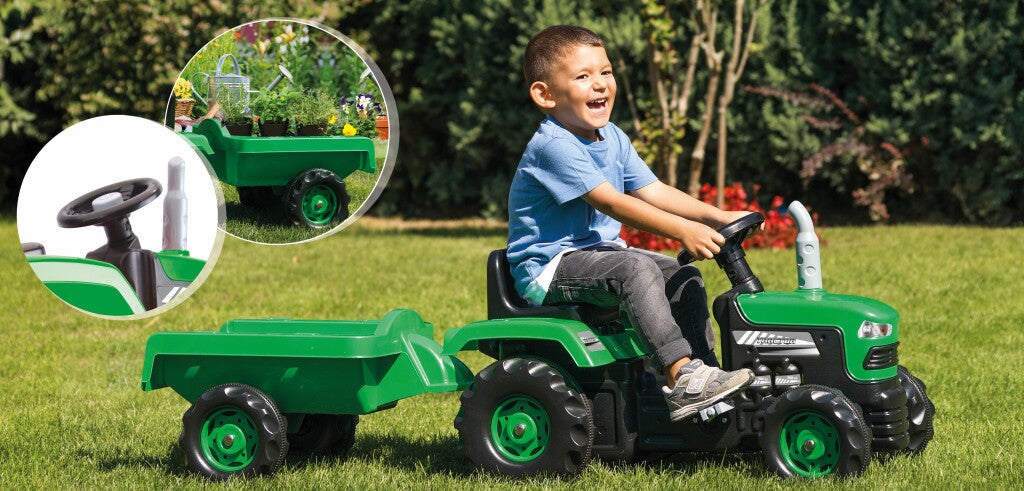 Dolu -Pedaltraktor mit Anhängergrün