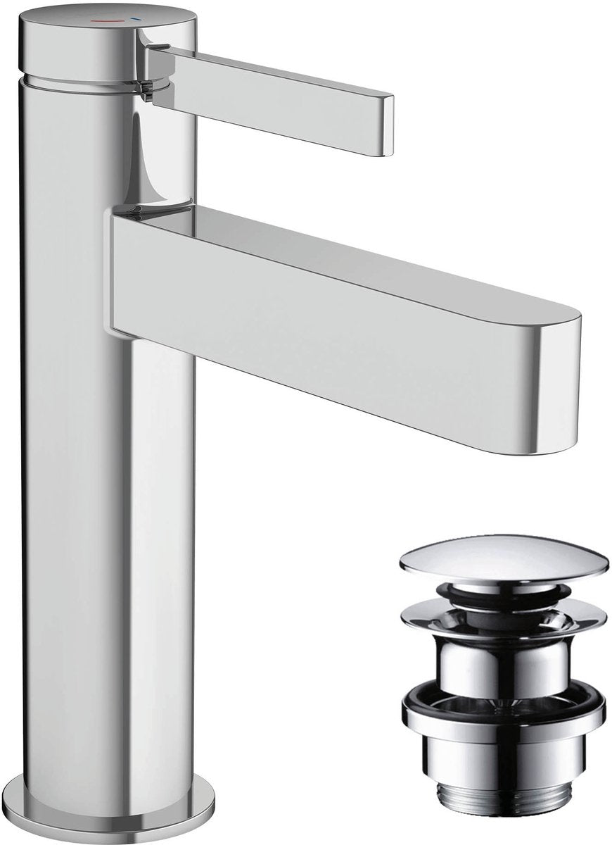 Hansgrohe finoris – Waschtisch-Mischbatterie – Einhebelbedienung – Kaltstart energiesparend – mit Ablassschraube – 110 mm – Chrom