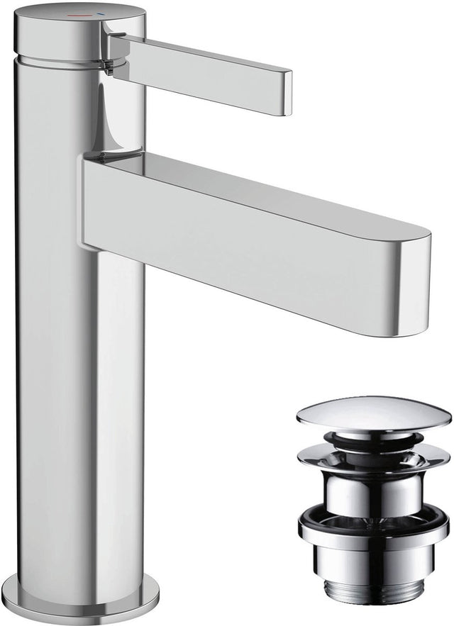 Hansgrohe finoris – Waschtisch-Mischbatterie – Einhebelbedienung – Kaltstart energiesparend – mit Ablassschraube – 110 mm – Chrom