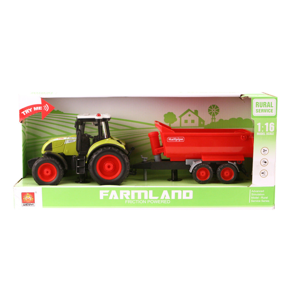 Basic Wenyi Farmland Traktor + Anhänger mit Licht und Sound 1:16 Rot