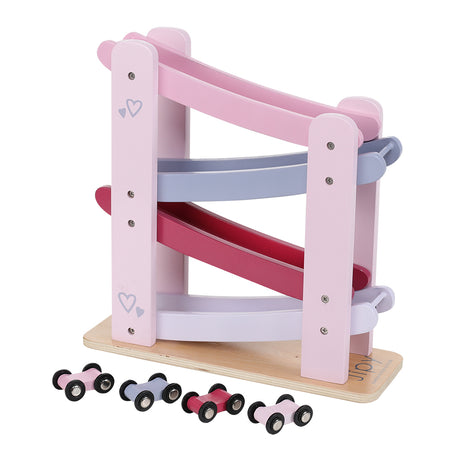 Jipy hölzerne Autoschiene + 4 Autos rosa