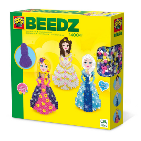 Ses creative - beedz - Prinzessinnen - 1400 Bügelperlen mit Grundplatten, Glitzer und Bügelbögen - ab 5 Jahren
