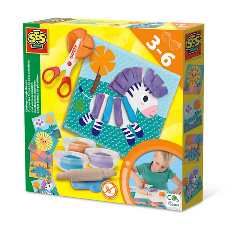 Ses Creative Ses – Tonformen ausschneiden – 3 Tonfarben (3 x 40 g) – mit sicherer Kinderschere und wiederverwendbaren Tonkarten – glutenfrei