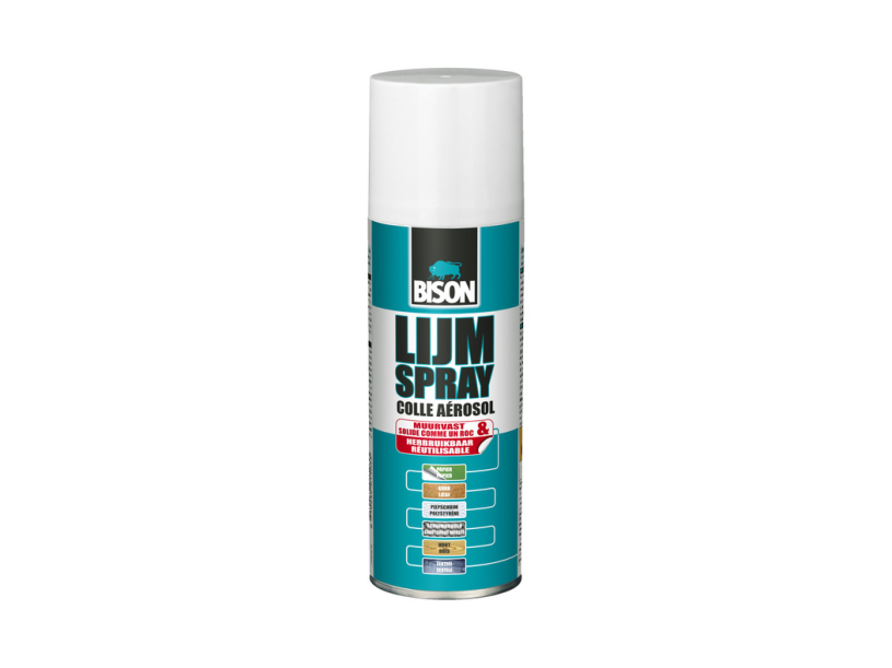 Bison Klebespray Universal-Sprühdose 200 ml – handliches Klebespray zum dauerhaften oder temporären Verkleben von Papier, Pappe, Fotos, Postern, Collagen, Metallfolien, Dämm- und Dekorationsmaterialien, Filz, Textilien und mehr