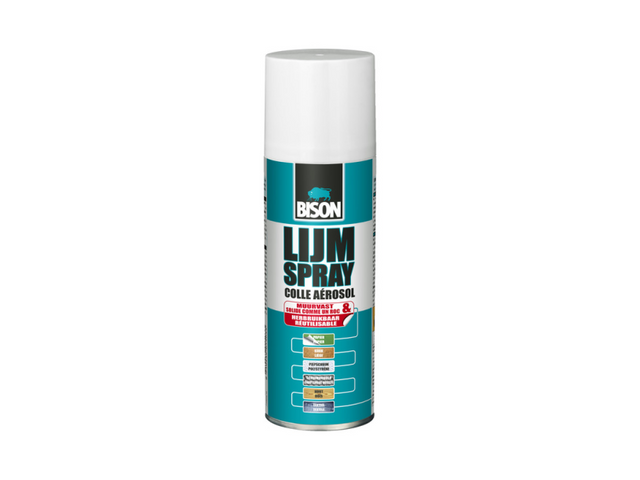 Bison Klebespray Universal-Sprühdose 200 ml – handliches Klebespray zum dauerhaften oder temporären Verkleben von Papier, Pappe, Fotos, Postern, Collagen, Metallfolien, Dämm- und Dekorationsmaterialien, Filz, Textilien und mehr