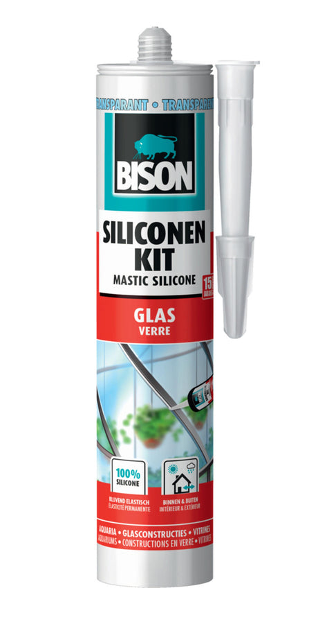 Bison Silikondichtstoff Glas Tube 300 ml – transparent, dauerelastisch, hervorragende Haftung, farbecht, für Anwendungen mit Glas, Aquarien, Vitrinenbau