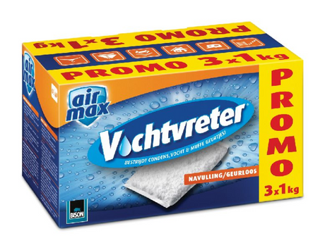 Bison Moisture Absorber® Neutral Nachfüllbeutel 3x 1 kg passend für Moisture Absorber®, gegen hohe Luftfeuchtigkeit, keine Batterie erforderlich, auch für Wohnwagen und Wohnmobile geeignet