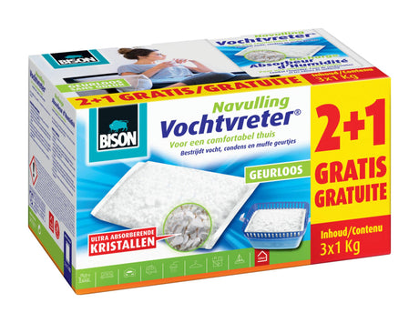 Bison Moisture Absorber® Neutral Nachfüllbeutel 3x 1 kg passend für Moisture Absorber®, gegen hohe Luftfeuchtigkeit, keine Batterie erforderlich, auch für Wohnwagen und Wohnmobile geeignet
