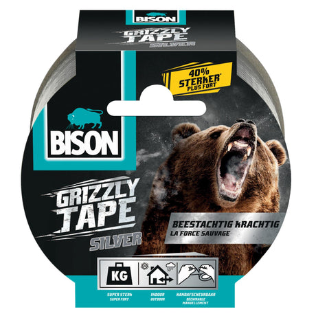 Bison-Grizzly-Klebeband, silberfarben, Rolle 10 m x 5 cm, tierisch kraftvoll