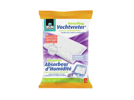 Bison Moisture Absorber® Nachfüllbeutel Lavendel 450 g, Lavendelduft, passend für Moisture Absorber®, gegen hohe Luftfeuchtigkeit, keine Batterie erforderlich, auch für Wohnwagen und Wohnmobile geeignet