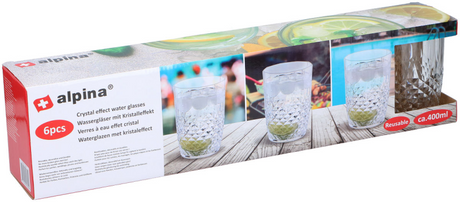 Alpina Wassergläser-Set 6-teilig – Trinkgläser mit Kristalleffekt 400 ml – nachhaltige Trinkgläser für Wasser, Softdrinks und Cocktails – Glas