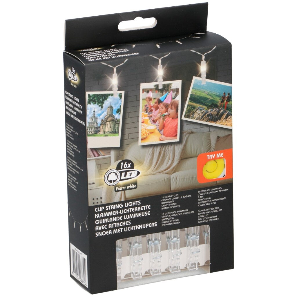 Einfache Lichterkette mit Clips und 16 LED-Lichtern, 2 m