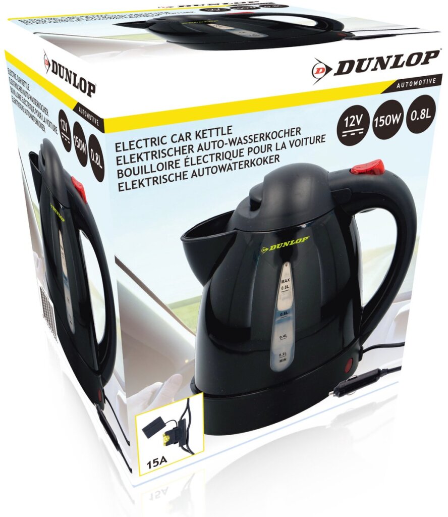Dunlop Camping-Wasserkocher, schwarzer 12-V-Stecker