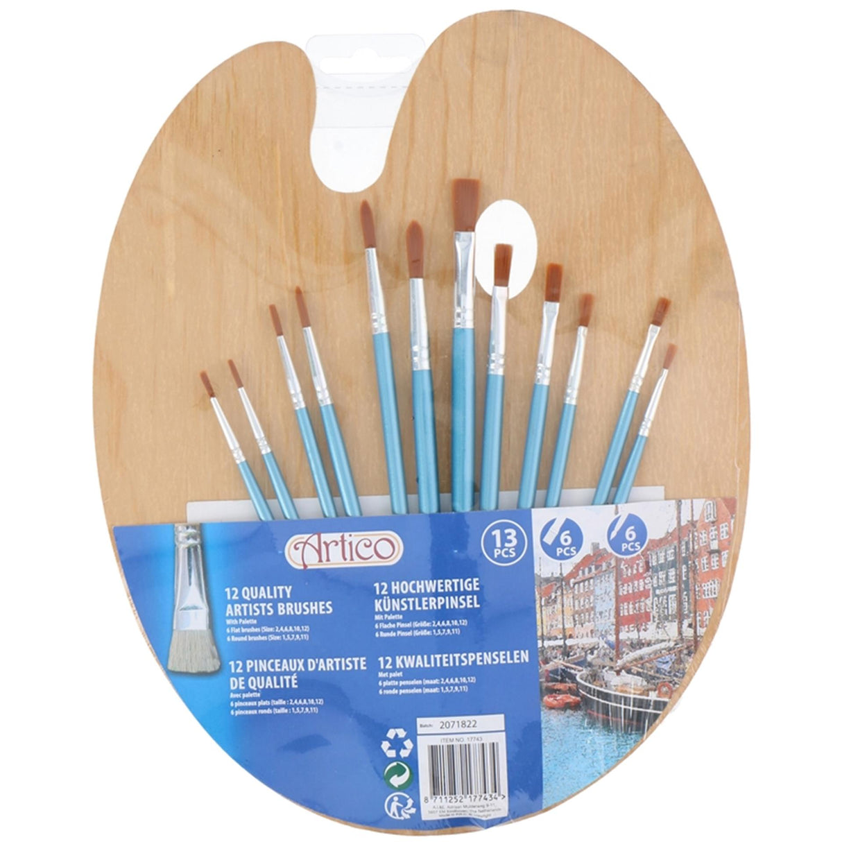 Kreative Kinder-Malpalette aus Holz mit 12 Pinseln