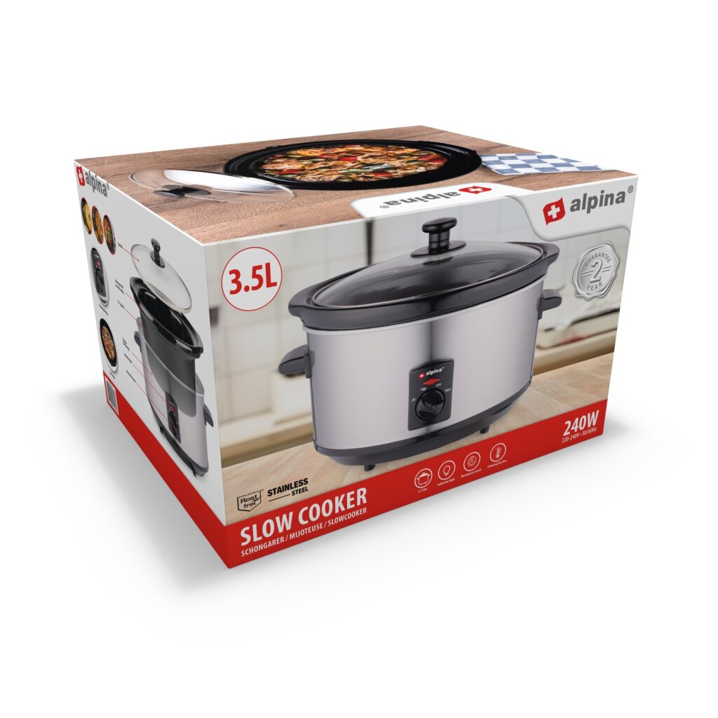Alpina Slow Cooker 3,5l 240w Edelstahl schwarz