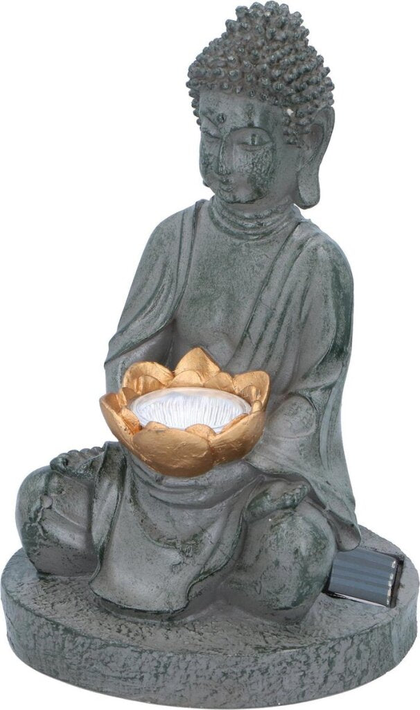 Grundig Grundig Buddha-Statue mit Solarlampe LED An-Aus-Knopf Brenndauer 6-8 Stunden 17x16x27cm