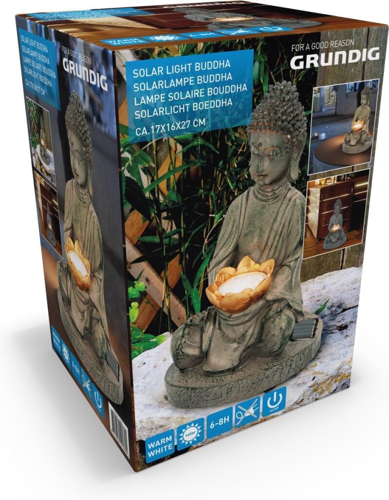 Grundig Grundig Buddha-Statue mit Solarlampe LED An-Aus-Knopf Brenndauer 6-8 Stunden 17x16x27cm