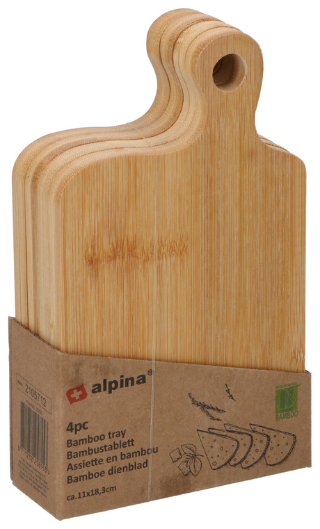 Alpina Bambus-Tablett-Set, 4 Stück, 11,5 x 4 x 18,5 cm