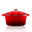 Alpina braadpan gietijzer met deksel - bakpan 24 cm - alle warmtebronnen - rood