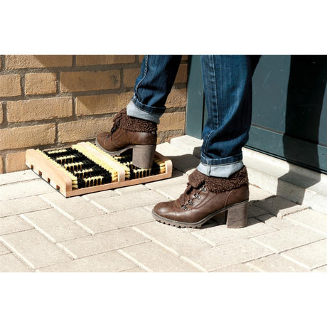 Einfache Fußkehrmaschine aus Holz für Schuhe und Stiefel mit Bürsten, 35 x 26 x 5,5 cm